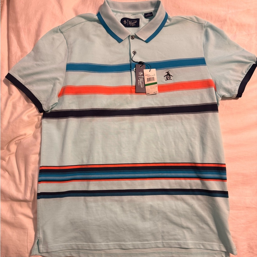 Original Penguin 19th Hole Golf Stripe Polo (Tanager Turquoise) Large